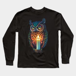 Owl Painting with a Candle Long Sleeve T-Shirt